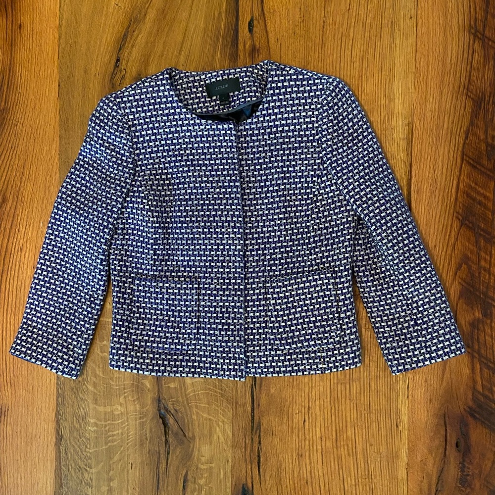 J. Crew Navy and White Patterned Blazer